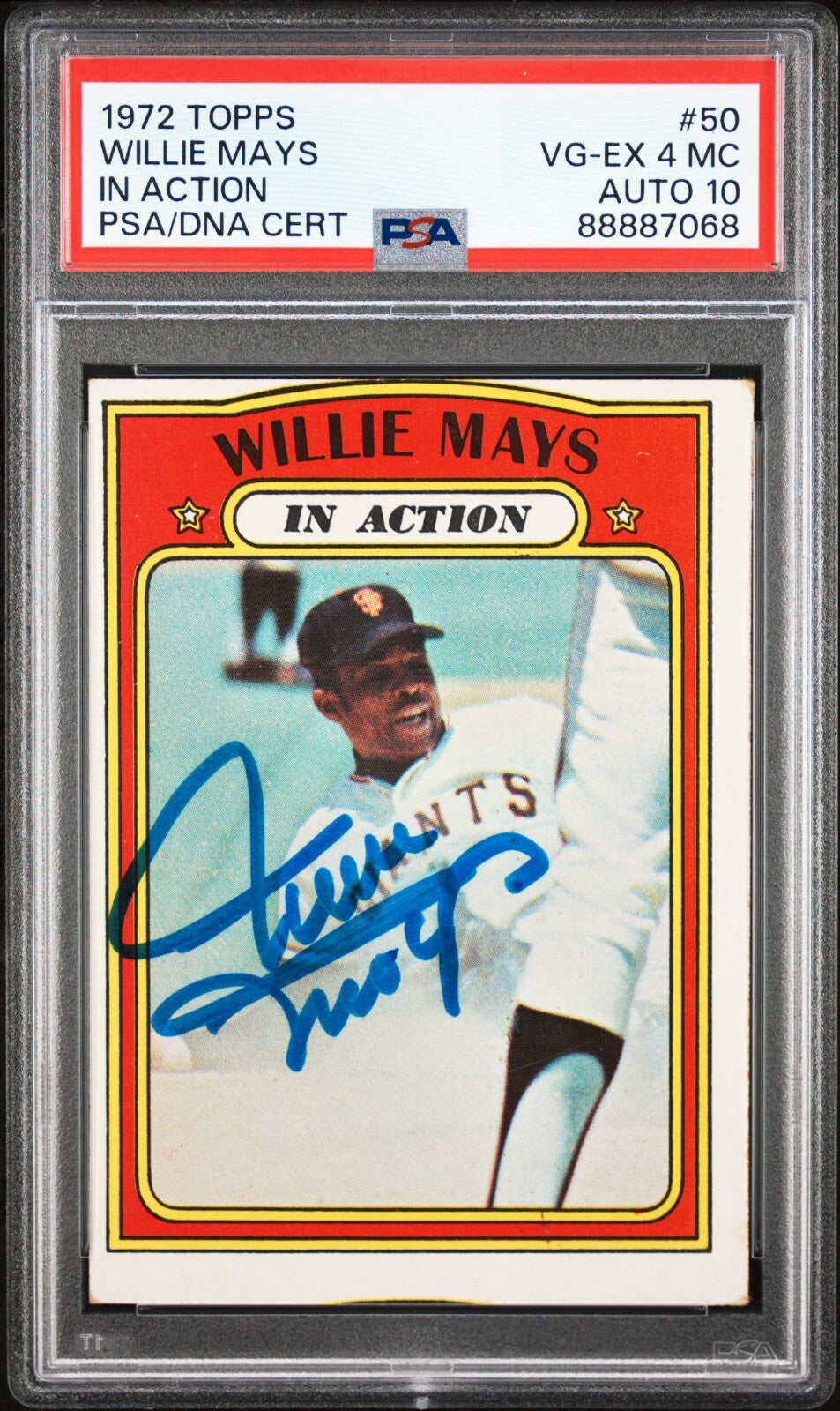 1972 Topps WILLIE MAYS in Action #50 PSA 4 / DNA CERT AUTO 10 Signed HOF