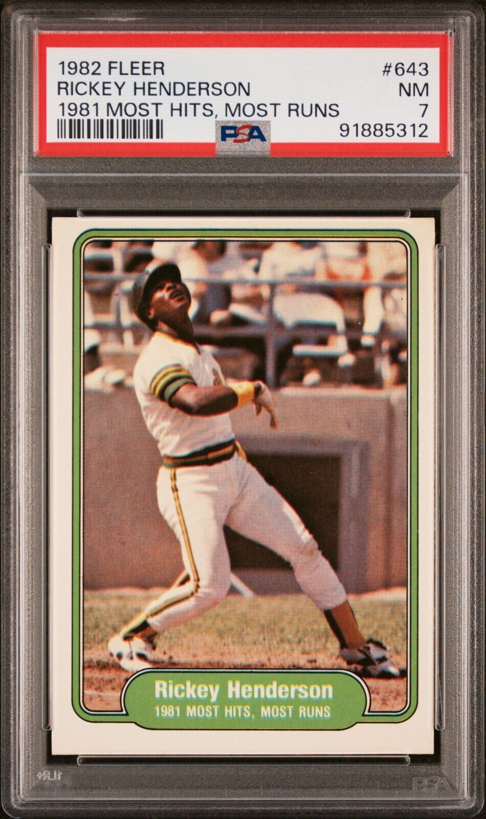 1982 Fleer Rickey Henderson 1981 Most Hits, Most Hits, Most Runs #643 HOF