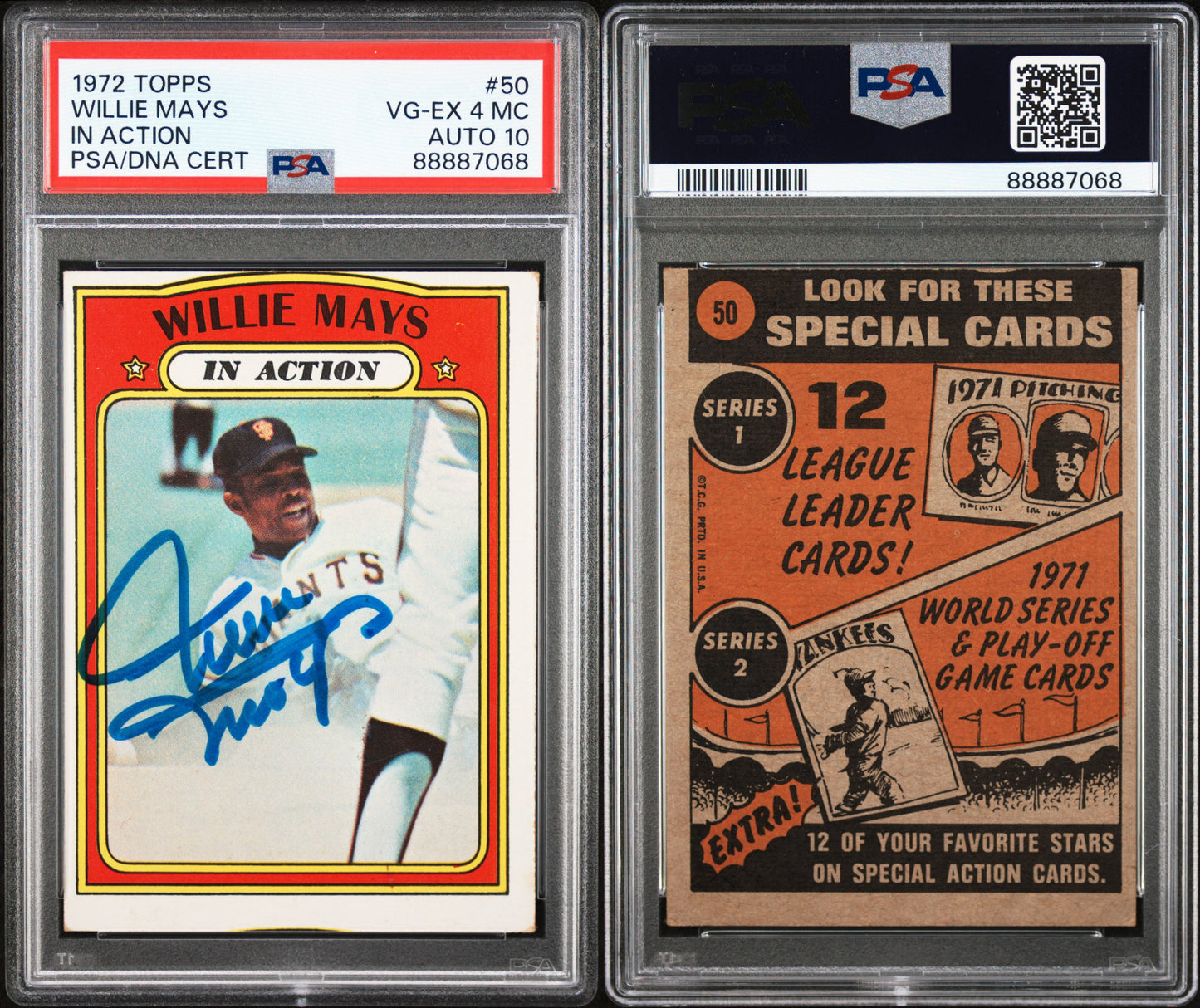 1972 Topps WILLIE MAYS in Action #50 PSA 4 / DNA CERT AUTO 10 Signed HOF